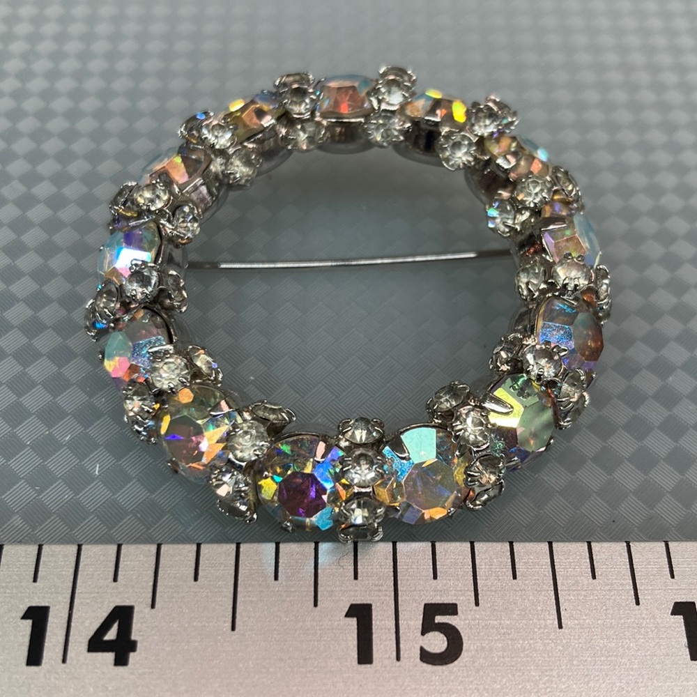 Warner Silver Circular Brooch with Faceted AB Stones